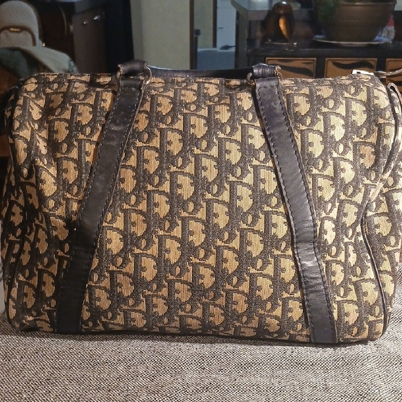 Authentic Christian Dior Black And Brown  Small Travel Bag.  With T - Picture 1 of 16